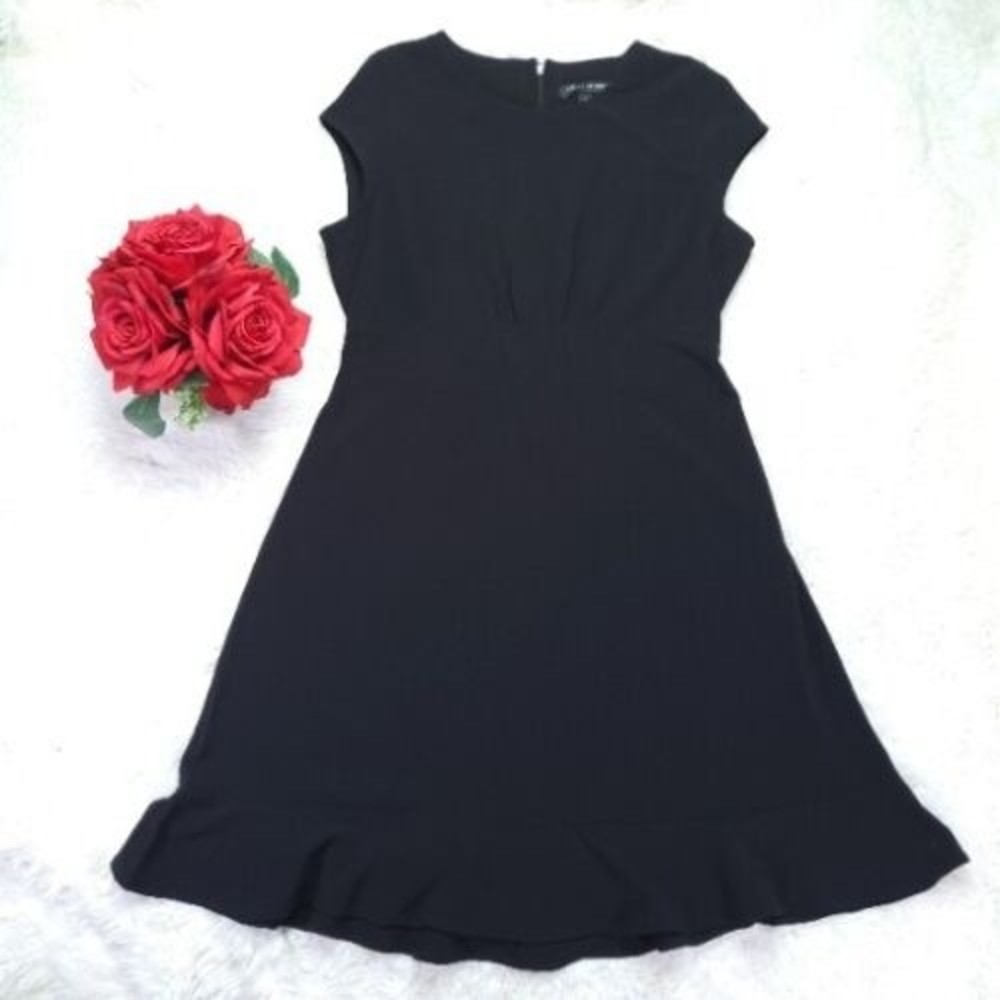 Banana Republic Cap Sleeve Ruffle Hem Empire Waist Crepe Midi Dress, Black, Sz 8
